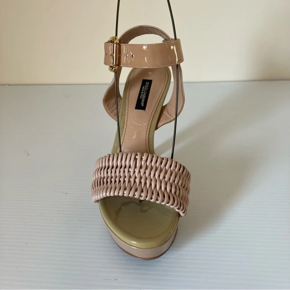 Dolce & Gabbana Pink Nude Woven Platform Sandal Heels size EU 36 US 5.5